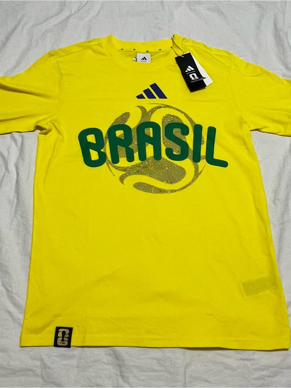 adidas Yellow Tee with Blue Graphic and Green Accent